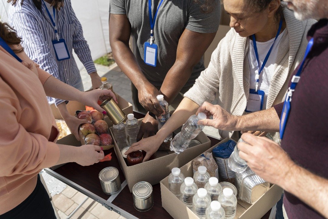 Children receiving nutritious meals at a feeding center